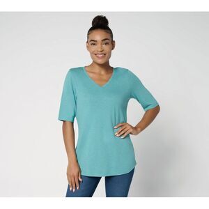Denim & Co. Women's Top Sz S Essentials Slub Jersey Elbow Sleeve Green A694667